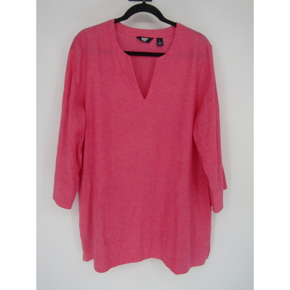 Lands'End‎ Tunic Top Women Large Pink Linen Beachy Vacation Coastal Resort Layer